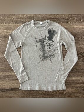 Y2K Kavio! Guy Ribbed Thermal Grey Long Sleeve Shirt Mens L Eagle Bible Graphic